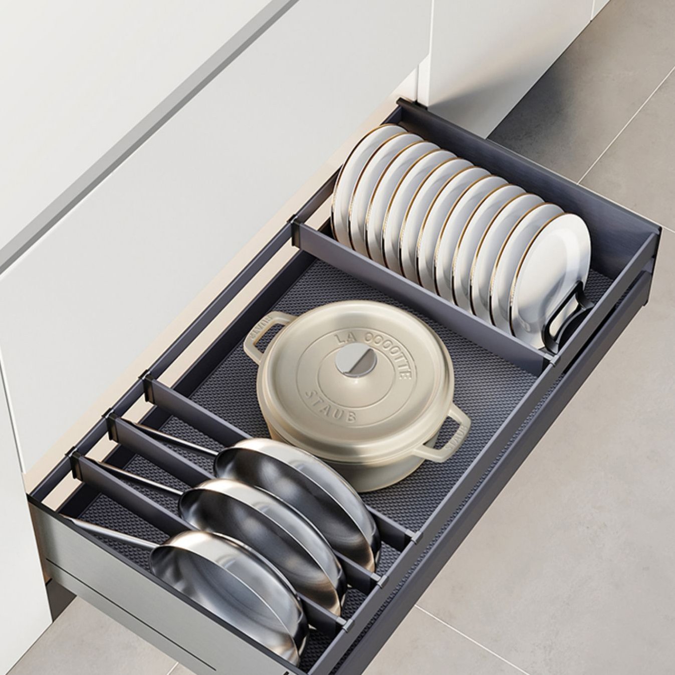 Goldmine 3 layers Kitchen Cabinet Interior Organizers Pull Out Dish Shelf Multi-function Cutlery Storage Drawer Basket