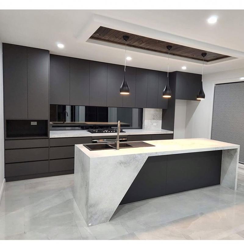 2023 Latest Custom Luxury Modern Solid Wood Cabinets Covers Vinyl Cupboard Hidden Ghana Blue Kitchen Cabinet Made In China