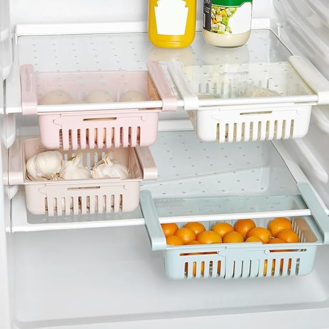 Refrigerator Drawers, Expandable Refrigerator Divider Fridge Drawer Organizer Refrigerator Bins for Egg Fruit Vegetable
