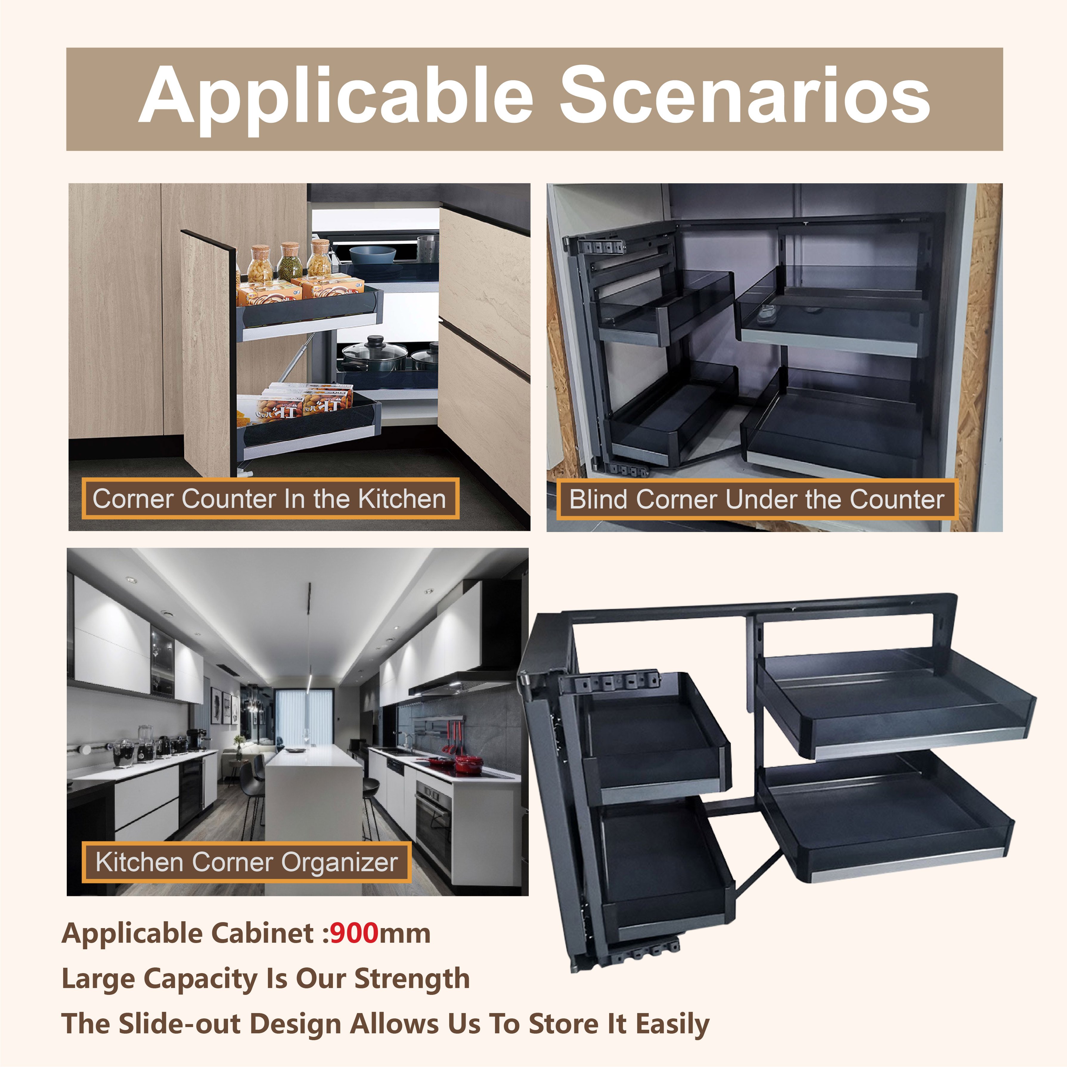Easy Installation Kitchen Furniture Pantry Organizer Cabinet Aluminum Profile Accessories Storage Glass Half Magic Corner