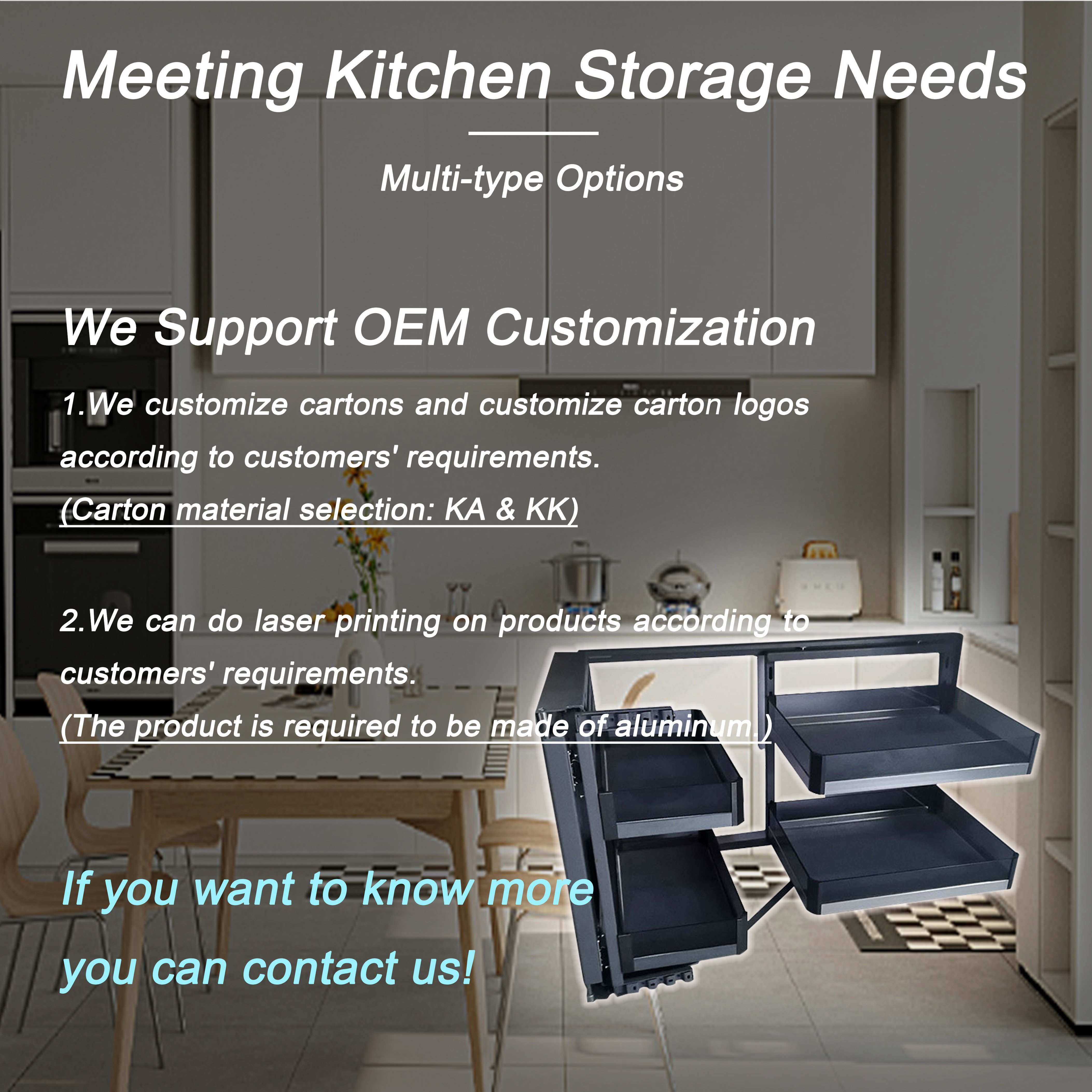 Easy Installation Kitchen Furniture Pantry Organizer Cabinet Aluminum Profile Accessories Storage Glass Half Magic Corner