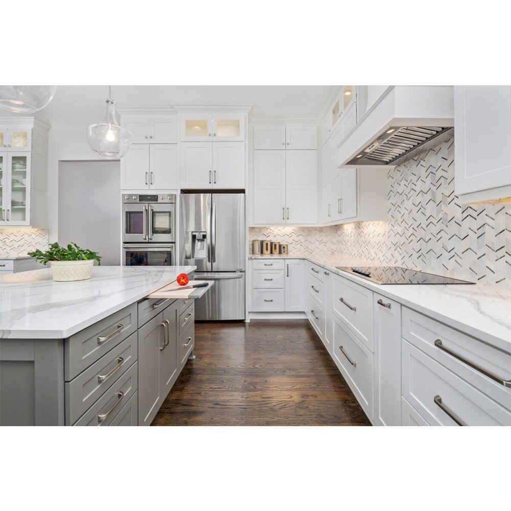 American White Shaker Design Kitchen Cabinets Solid Wood Luxury Ready To Assemble For Luxury Home Builder