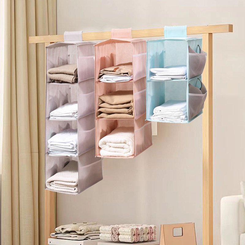 Foldable Non Woven Clothes Storage Box 4 Shelf Hanging Closet Organizer Pockets For Pillow Quilts Clothes