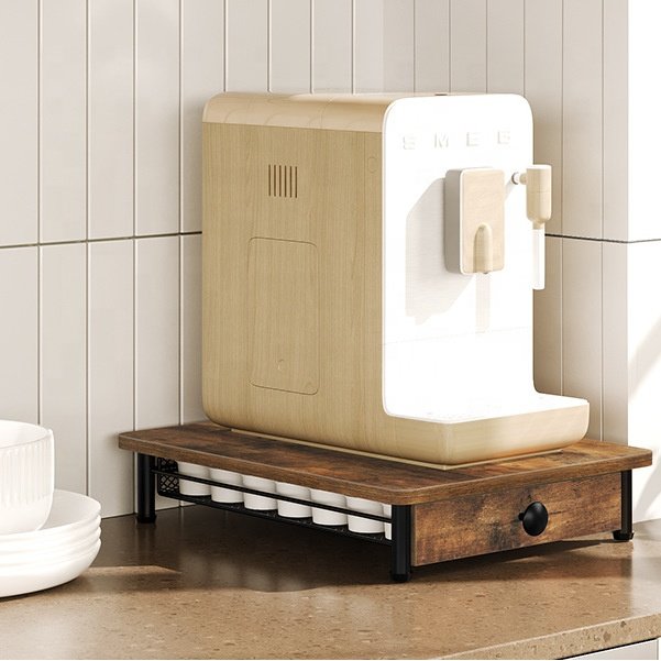 Metal and Wooden Coffee Nespresso Capsules Coffee Pods Shelf Capsules Holder Rack Drawer
