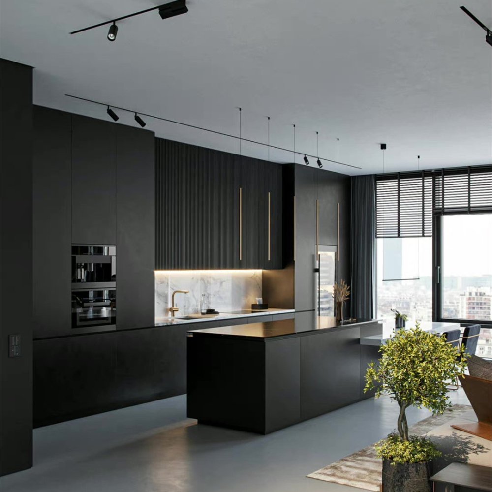 Cabinets Manufacturer Kitchen Furniture Wood Black Lacquer Kitchen Cabinet Sets China Customized Modern Solid Wood 1 Set Villa