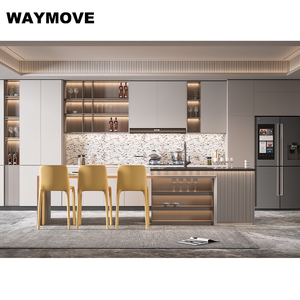 WAYMOVE Modern Grey Kitchen Cabinets Ready to Assemble Dove Grey with Lacquer Door Panel Surface and Hinge Includes Sink