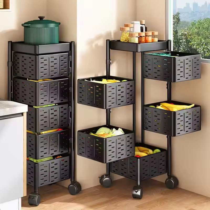 Household Rotating Multi story Kitchen Shelf CircularLayeredStandingShelf Unit FloorStanding Shelf Kitchen Storage Circular Cart
