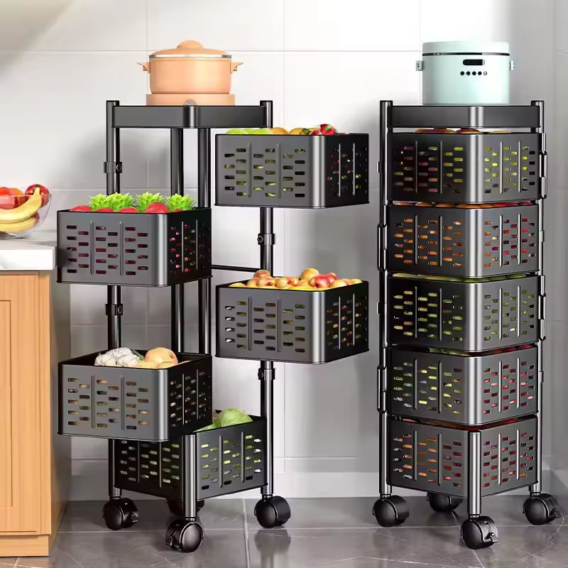 Household Rotating Multi story Kitchen Shelf CircularLayeredStandingShelf Unit FloorStanding Shelf Kitchen Storage Circular Cart