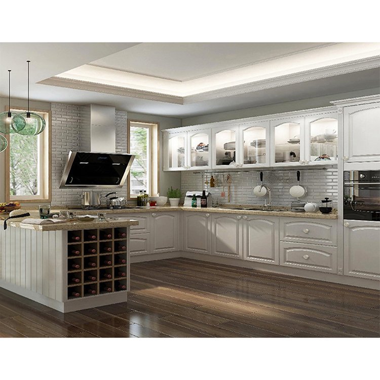 Factory solid wood shaker rta modular kitchen cabinet modern apartment all set pearl white pvc modular kitchen cabinets