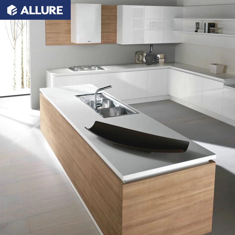 Allure european steel frame super gloss oven tall white pantry metal wall kitchen cabinet furniture set