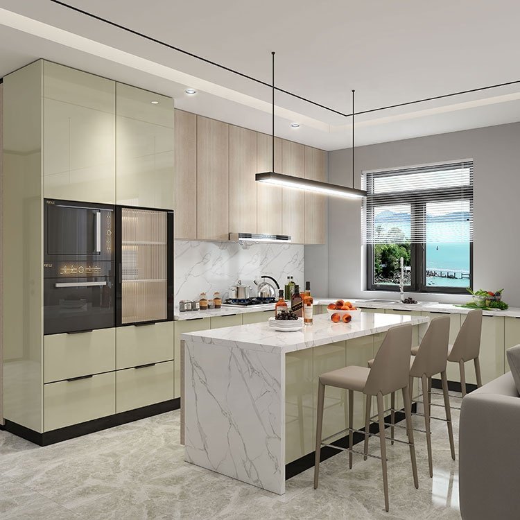 Customized Luxury American Style Modular Kitchen Cabinet Cupboards Island Kitchen for Villa