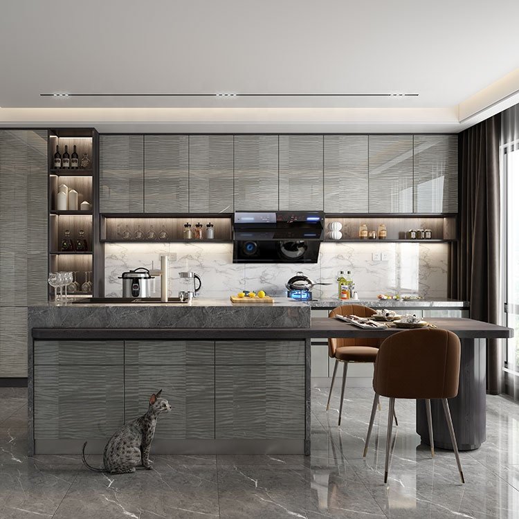 Customized Luxury American Style Modular Kitchen Cabinet Cupboards Island Kitchen for Villa