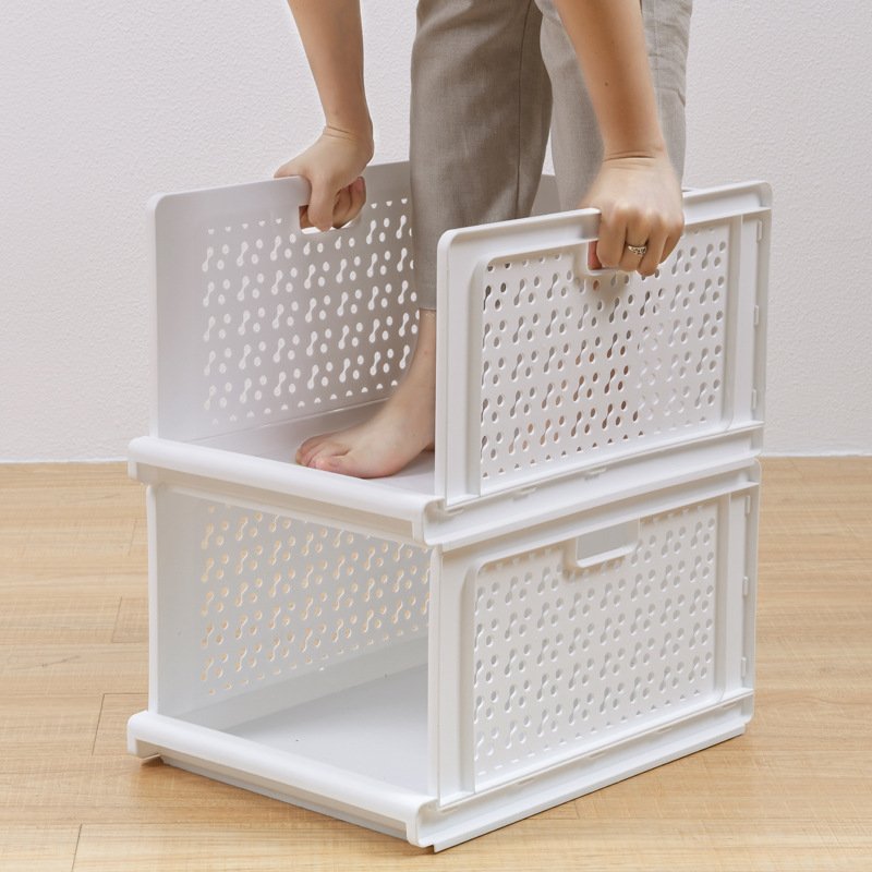 Space Saving Stackable Cabinet Wardrobe Blanket Quilt Organizer Box Basket Drawer Type Collapsible Clothes Storage Racks