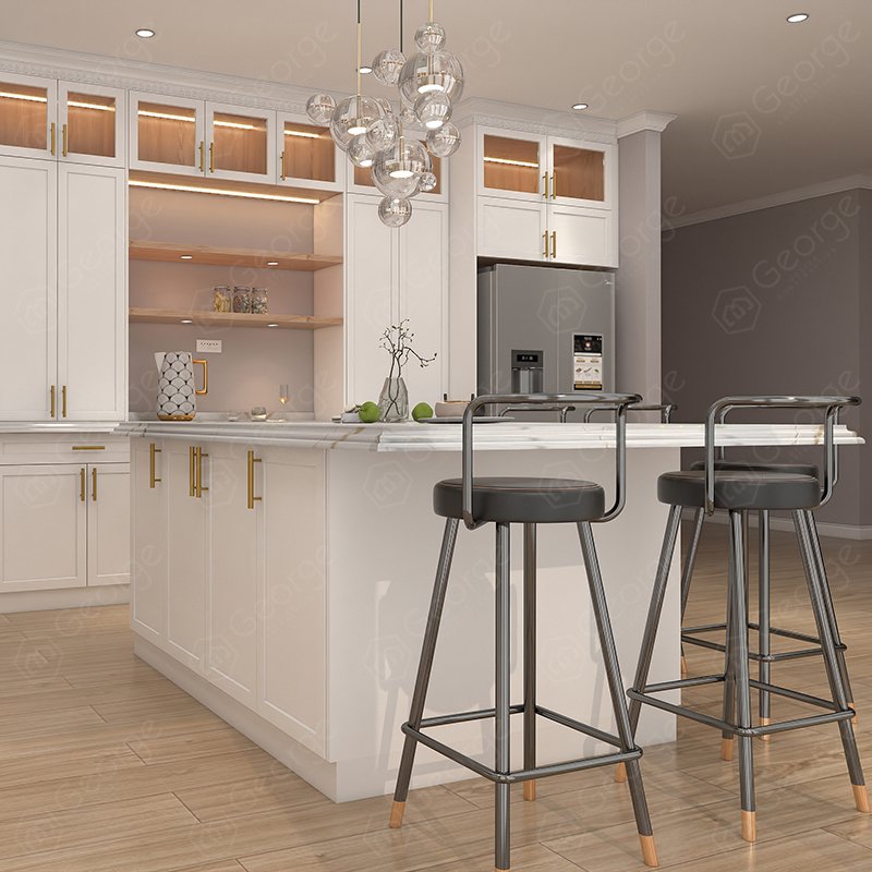 Melamine Board Sink Base Cabinet Custom Make High Gloss Modern Glass UV Lacquer Kitchen Cabinets For Villa