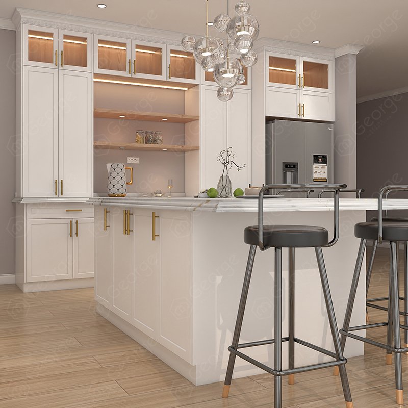 Melamine Board Sink Base Cabinet Custom Make High Gloss Modern Glass UV Lacquer Kitchen Cabinets For Villa