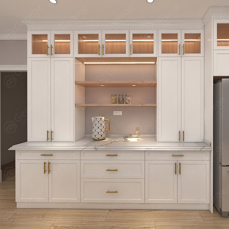 Melamine Board Sink Base Cabinet Custom Make High Gloss Modern Glass UV Lacquer Kitchen Cabinets For Villa