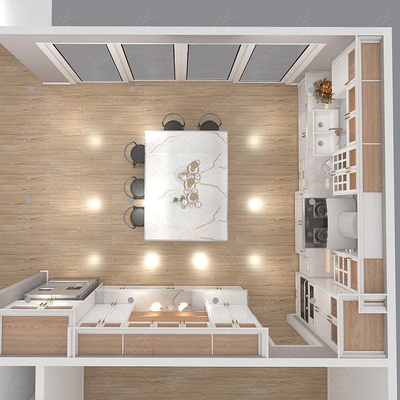 Melamine Board Sink Base Cabinet Custom Make High Gloss Modern Glass UV Lacquer Kitchen Cabinets For Villa