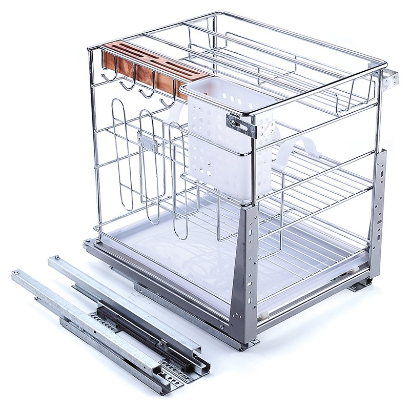 TKK Stainless Steel Iron Soft-stop Slide Pull Out Multi-purpose Kitchen Drawer Wire Bakset Pull Out Basket