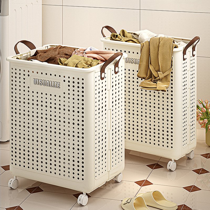 Household Folding Dirty Clothes Storage Organizer Save Space Laundry Storage Basket Bins With Wheels And Handle