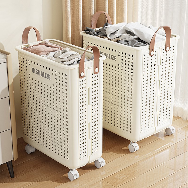 Household Folding Dirty Clothes Storage Organizer Save Space Laundry Storage Basket Bins With Wheels And Handle