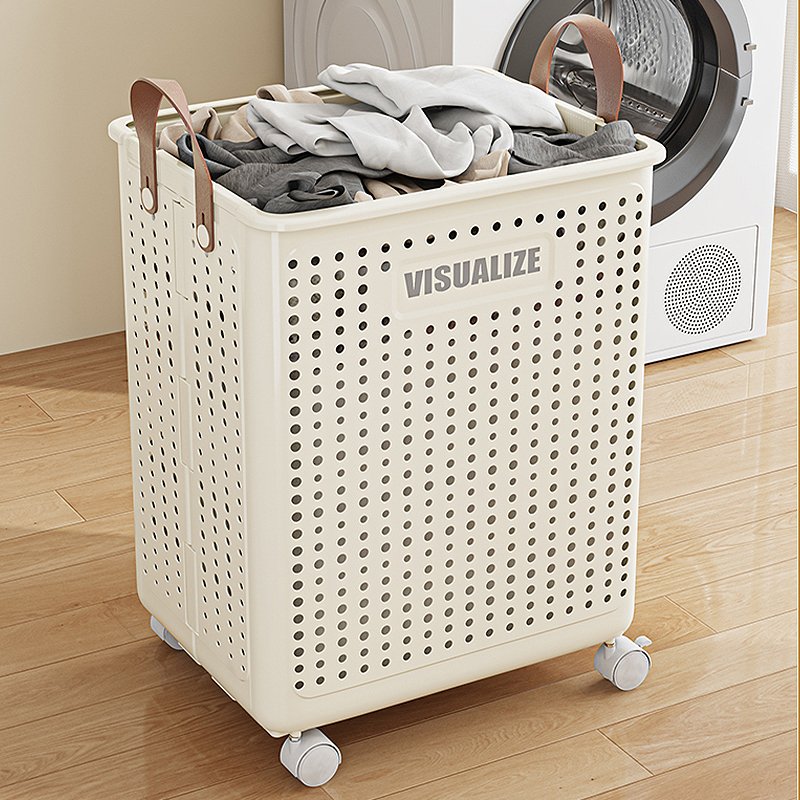 Household Folding Dirty Clothes Storage Organizer Save Space Laundry Storage Basket Bins With Wheels And Handle