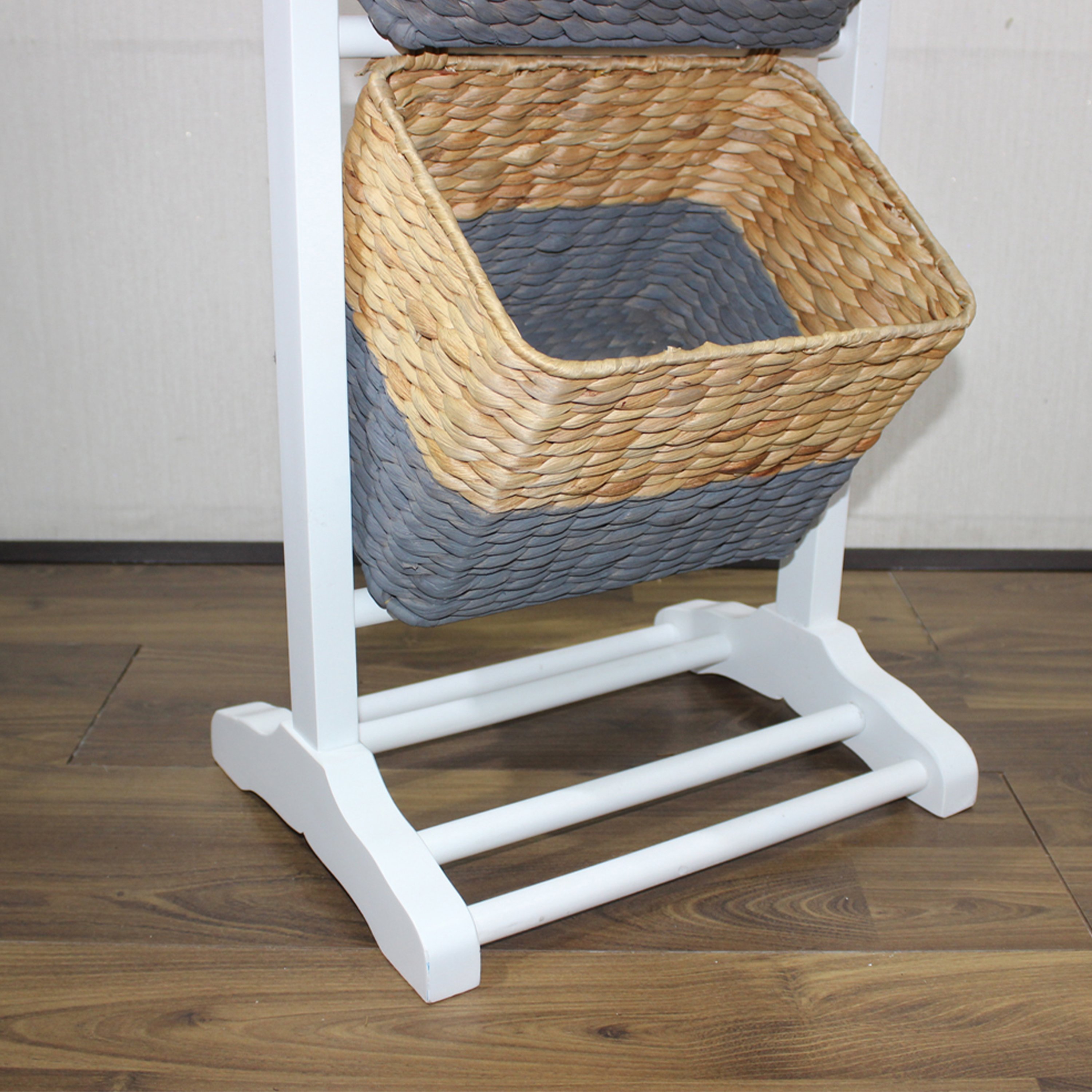 Comehome Modern 3-Tier Wicker Basket Stand with Header Wood Panel Material