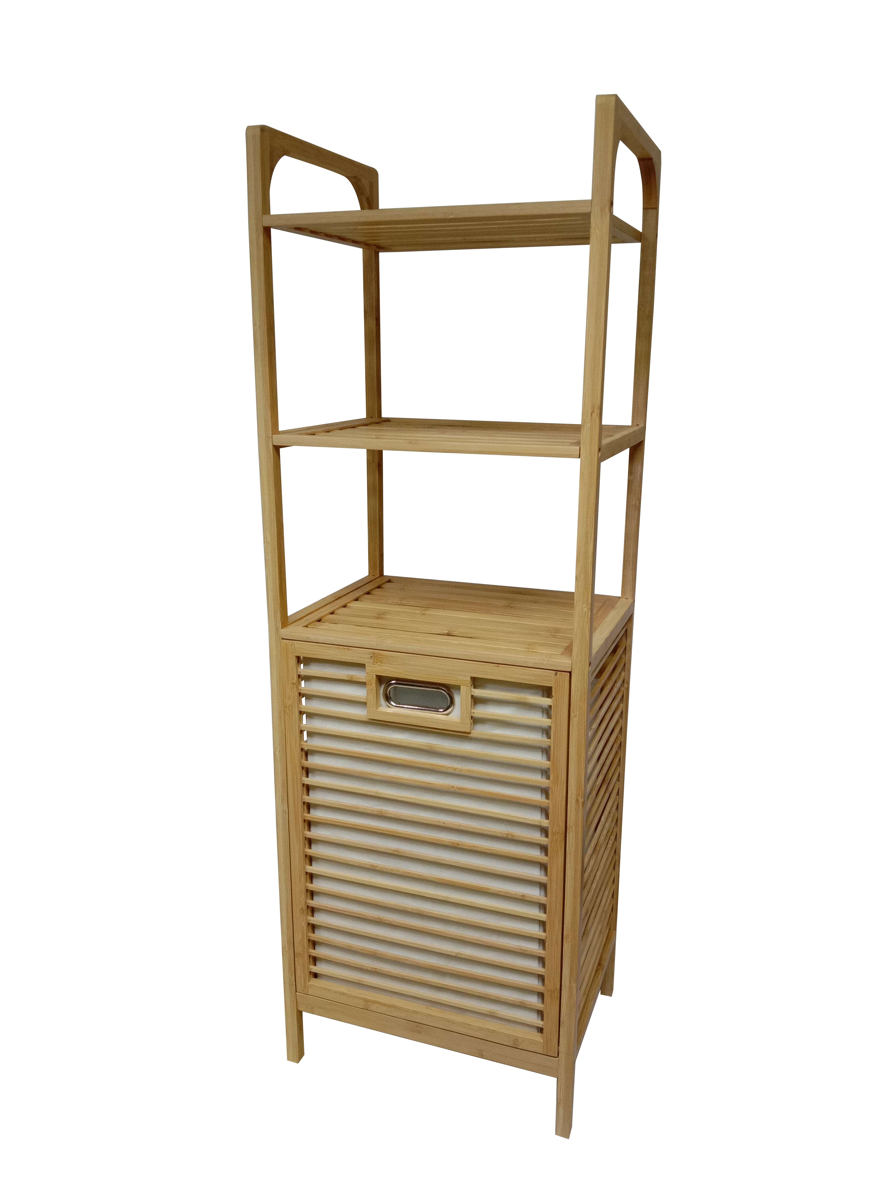 Foldable Canvas Laundry Hamper Bamboo Basket with Handles and Legs 3 Tier Shelf Storage White Fabric Bag Bathroom Bedroom