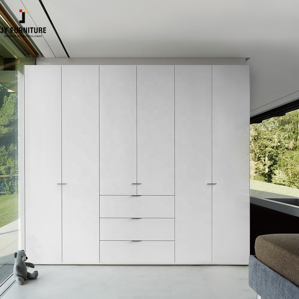 JY Furniture Luxury Walk in Closet High Gloss With Glass Door Hardwood Wardrobe From Vietnam