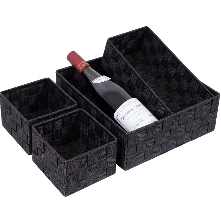 Woven Storage Box Cube Basket Bin Organizer Divider For Table Drawer Set of 4
