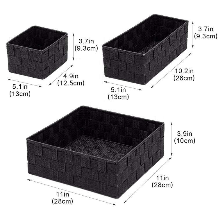 Woven Storage Box Cube Basket Bin Organizer Divider For Table Drawer Set of 4