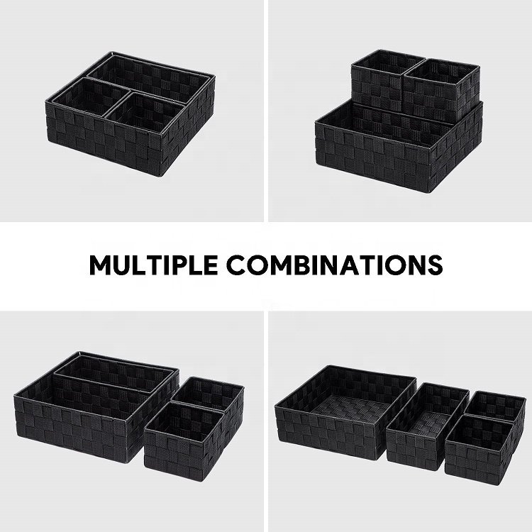 Woven Storage Box Cube Basket Bin Organizer Divider For Table Drawer Set of 4