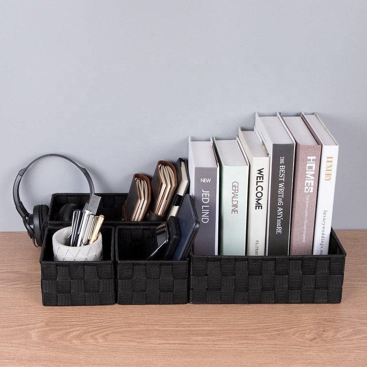 Woven Storage Box Cube Basket Bin Organizer Divider For Table Drawer Set of 4