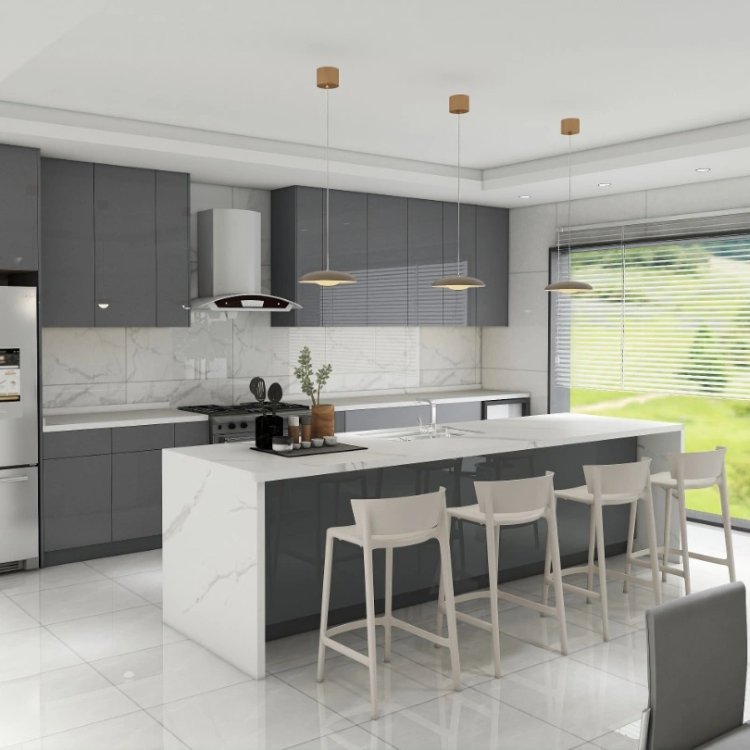 Modern Kitchen Customized Laminate Cabinets MDF Assembled Kitchen Cabinets White Kitchen Cabinet with Countertop