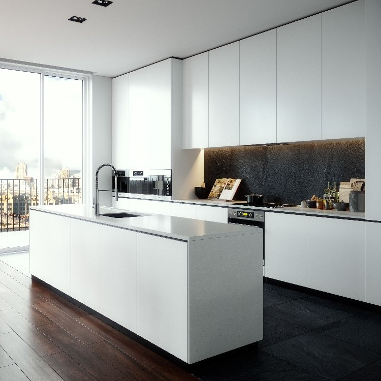 Modern Kitchen Customized Laminate Cabinets MDF Assembled Kitchen Cabinets White Kitchen Cabinet with Countertop