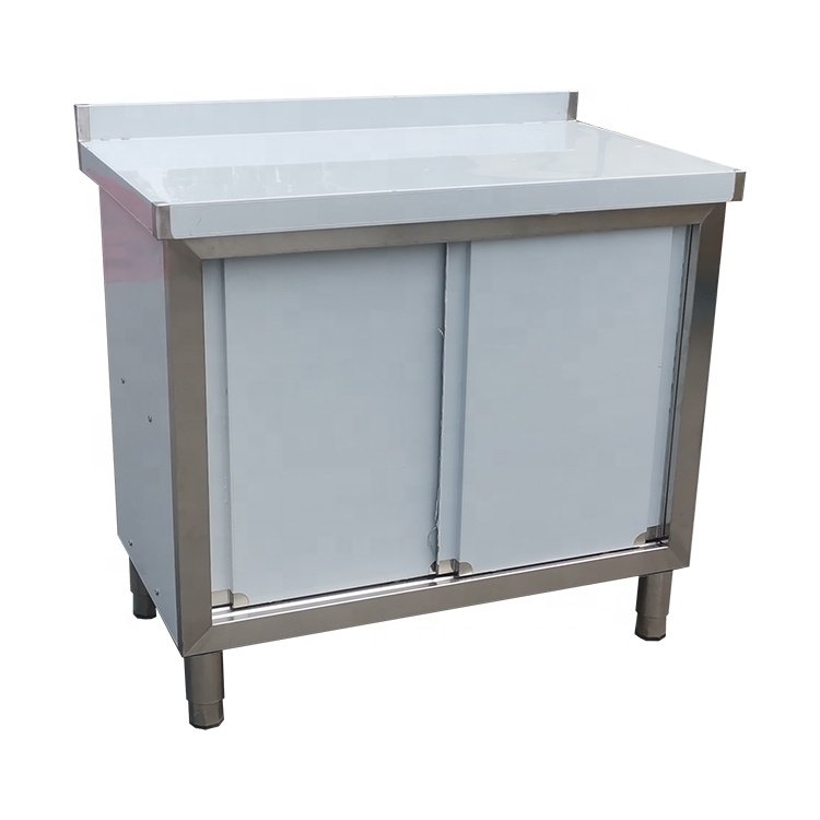 heavy duty commercial equipment 2 tier stainless steel kitchen storage cabinet sliding door cupboard hotel restaurant supplies