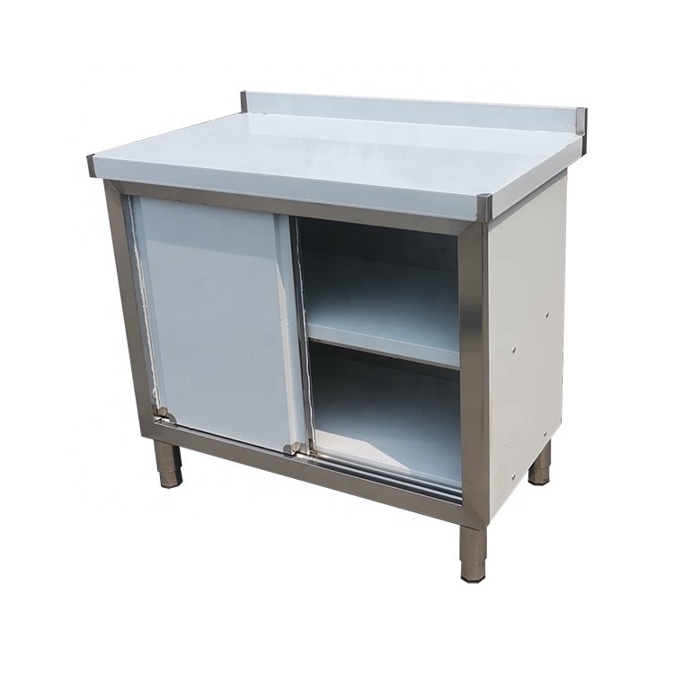 heavy duty commercial equipment 2 tier stainless steel kitchen storage cabinet sliding door cupboard hotel restaurant supplies