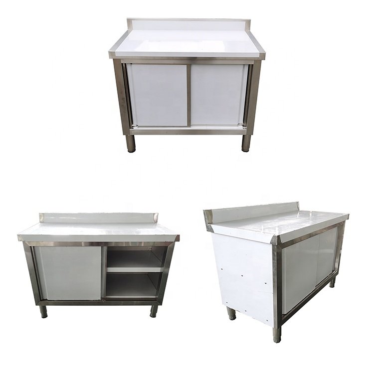 heavy duty commercial equipment 2 tier stainless steel kitchen storage cabinet sliding door cupboard hotel restaurant supplies