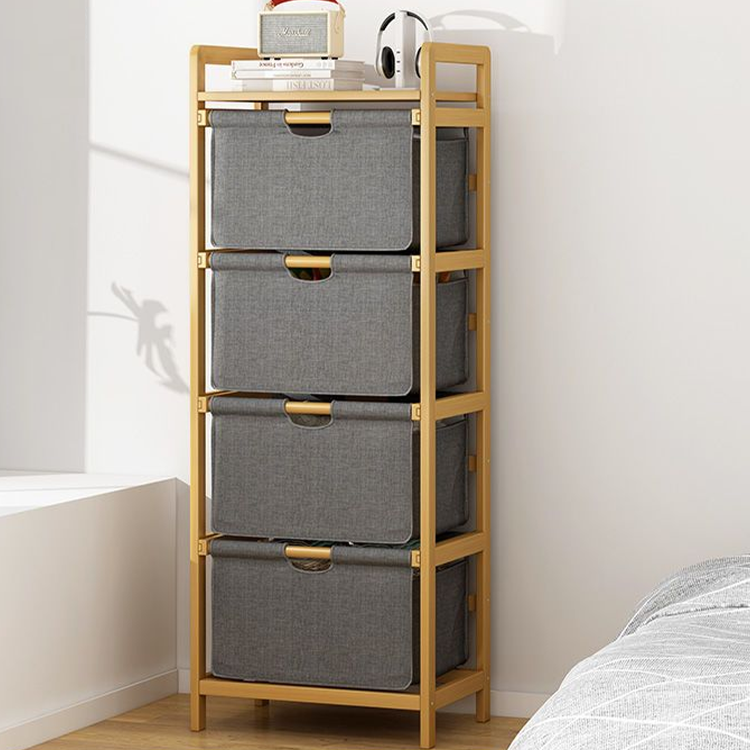 Bathroom Dresser Tower Organizer Frame and Pull-out Fabric Baskets with Bamboo Basket Storage Drawers Unit - 3-tier Living Room