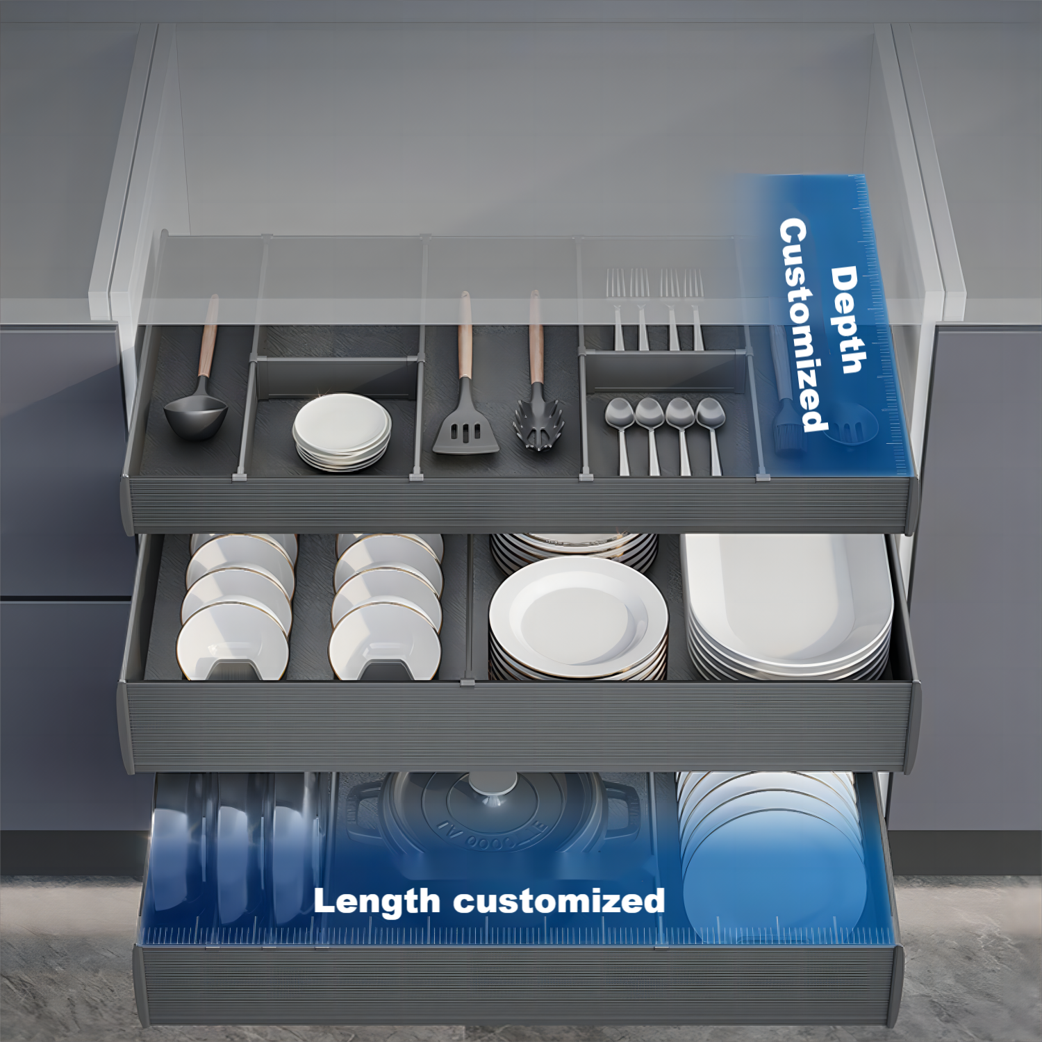 Goldmine Modern Household Utensil Drawer Organizer Base Unit Pull Out Basket Sliding Aluminum Dish Drying Rack