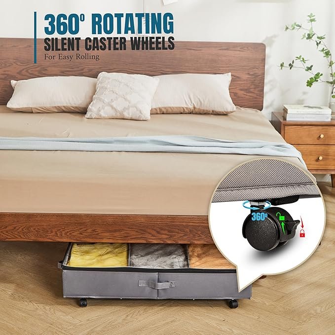 Buyers Landing Under Bed Storage with Wheels & Clear Lid, XL Rolling Under Bed Storage Containers, Metal Support & Thick Fabric