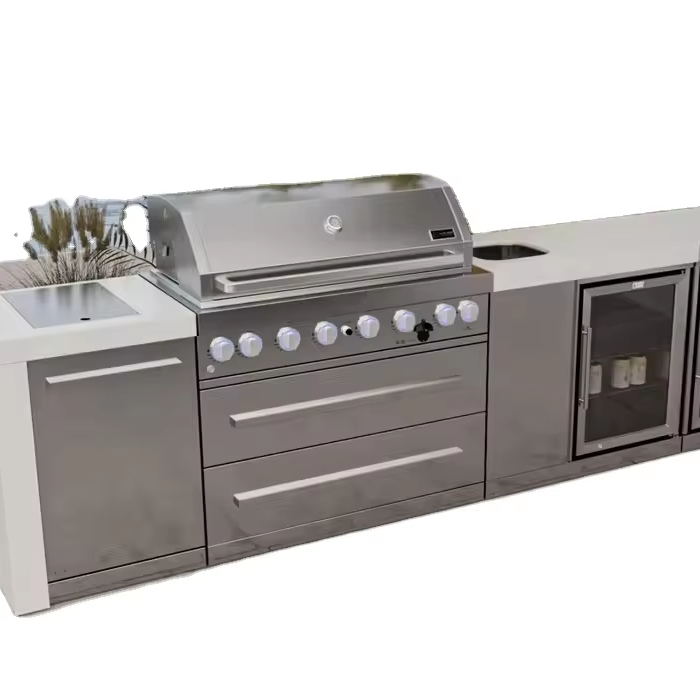2024 Dorene Hotsale High Quality Customized Size Outdoor Kitchen For Ourdooe BBQ With Waterfall design