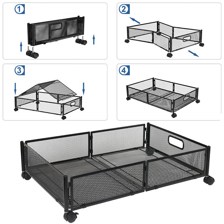 2PCS Hot Sale Under Bed Storage with Wheels Foldable Box Container Metal Organizer For Home Travel