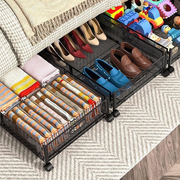 2PCS Hot Sale Under Bed Storage with Wheels Foldable Box Container Metal Organizer For Home Travel
