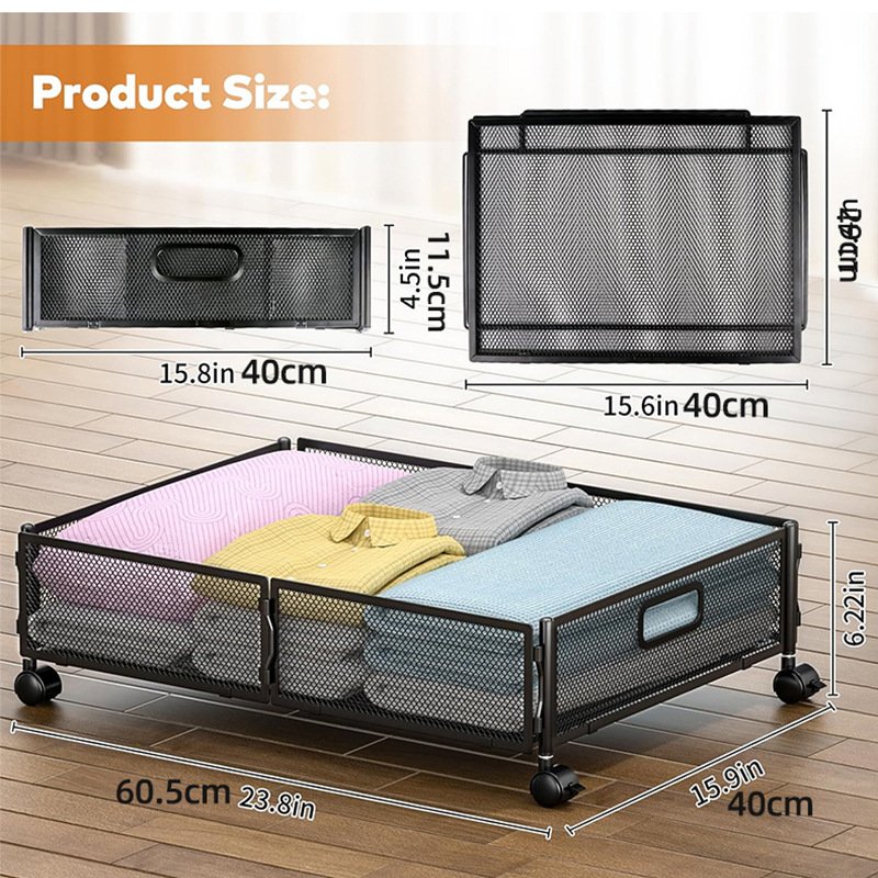 2PCS Hot Sale Under Bed Storage with Wheels Foldable Box Container Metal Organizer For Home Travel