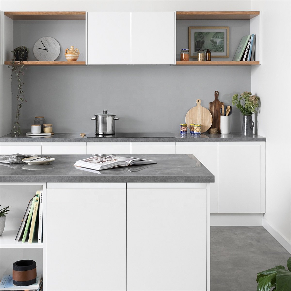 PA MDF white lacquer designs modular modern island kitchen cabinet