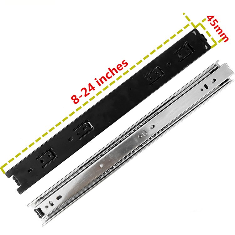 45mm Drawer Slide 3 Fold Full Extension Ball Bearing Rail Telescopic Channel Drawer Slide