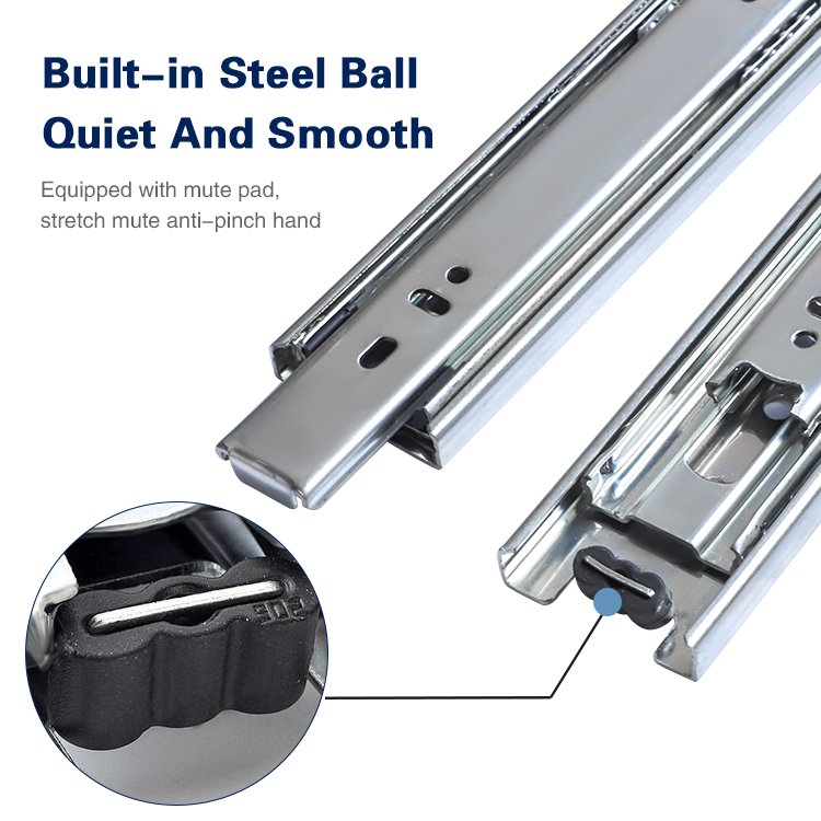 45mm Drawer Slide 3 Fold Full Extension Ball Bearing Rail Telescopic Channel Drawer Slide