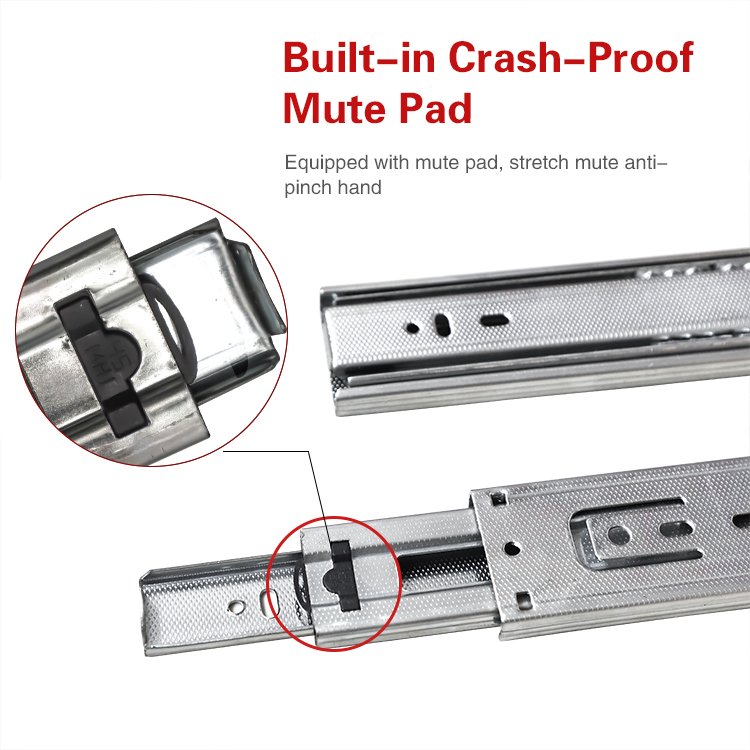 45mm Drawer Slide 3 Fold Full Extension Ball Bearing Rail Telescopic Channel Drawer Slide