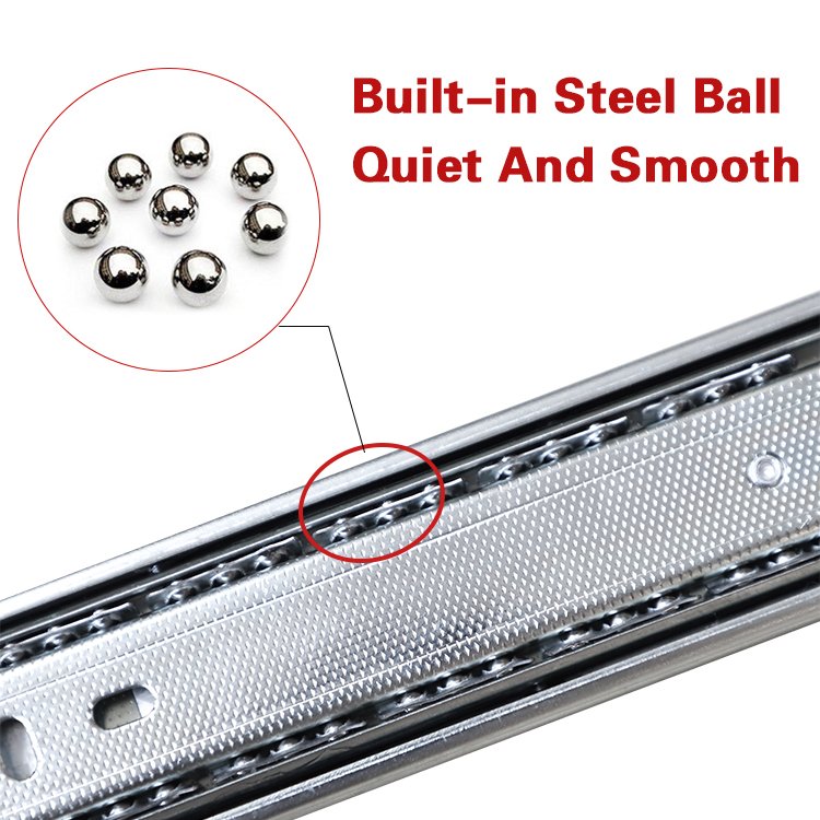 45mm Drawer Slide 3 Fold Full Extension Ball Bearing Rail Telescopic Channel Drawer Slide