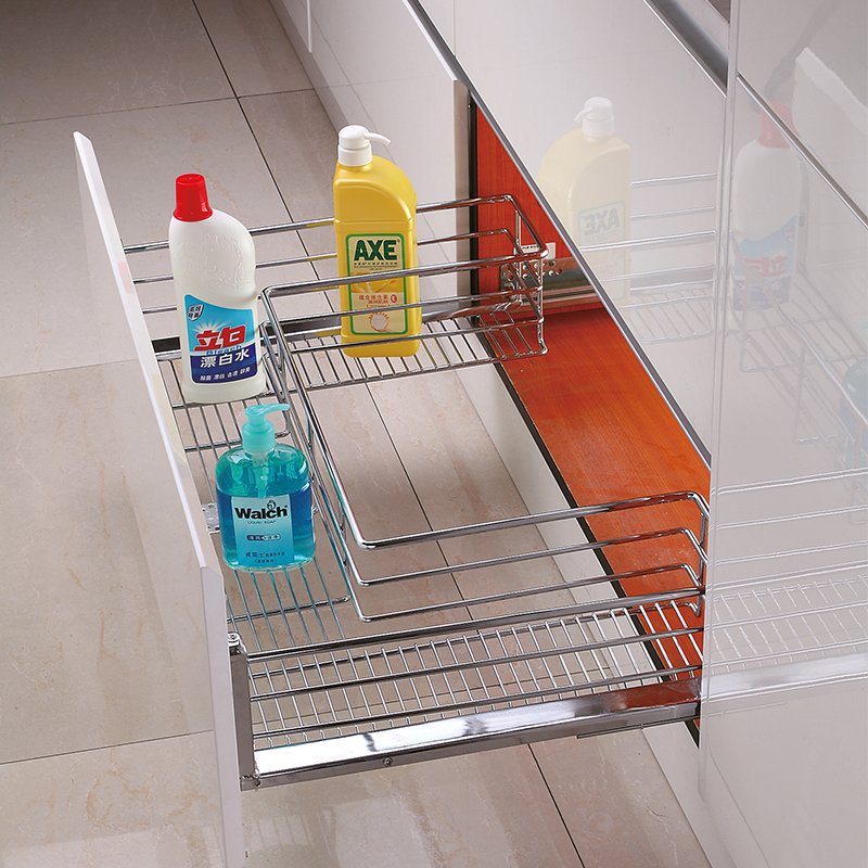 TKK Pull out Basket Stainless Steel Iron Soft-Stop Slide Four-Side Drawer Baskets Pantry Organizer